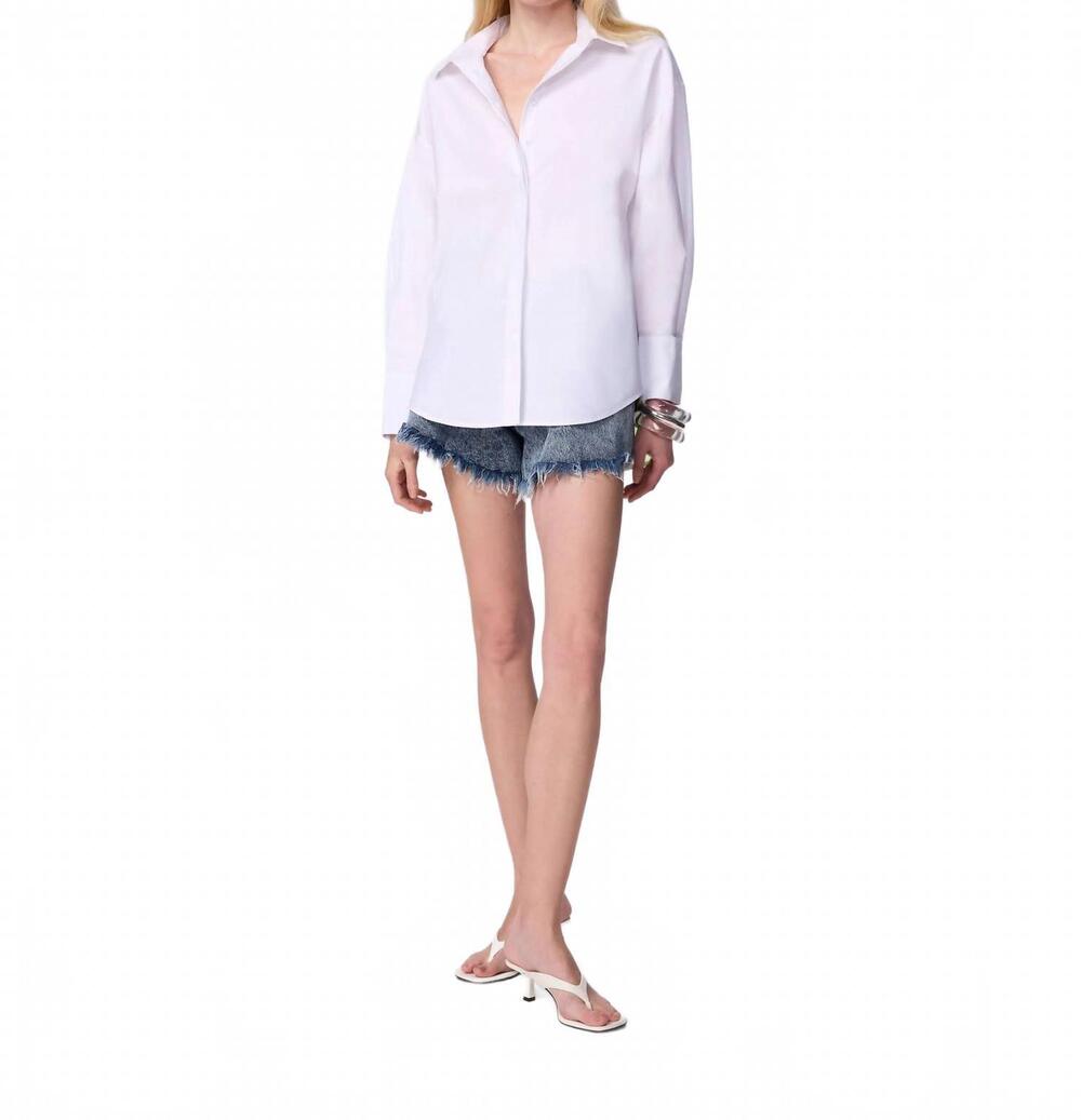 NEW THEO THE LABEL women's echo print back banker shirt in white / nebula